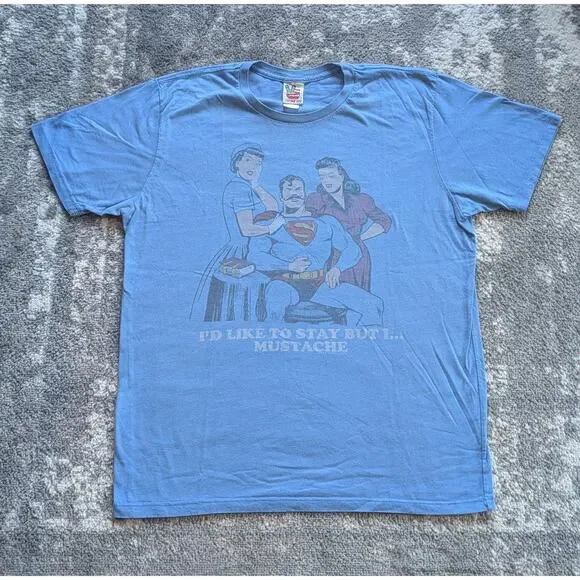 Vintage Junk Food Superman T-Shirt, Blue "Superman Mustache" - Large Made In USA - Picture 1 of 8
